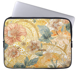 Capa Para Notebook Blooming Flowers and Yellow Peach Design Art
