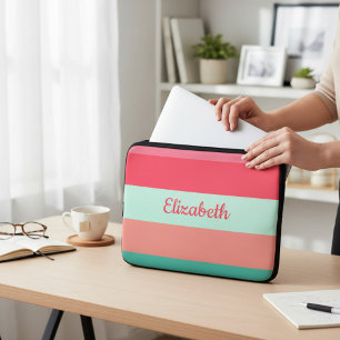 Capa Para Notebook Bloqueio de Cor Rosa e Verde Listrado