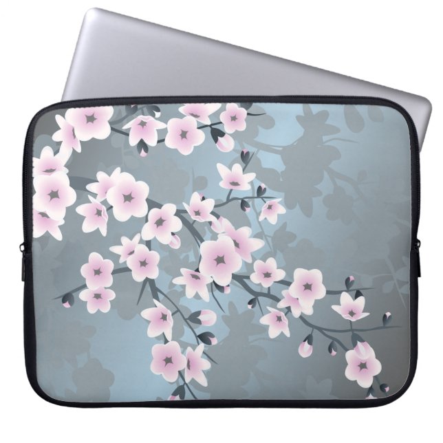 Capa Para Notebook Blossomas de Cereja Azul, Cinza-Rosa, Dusky (Frente)