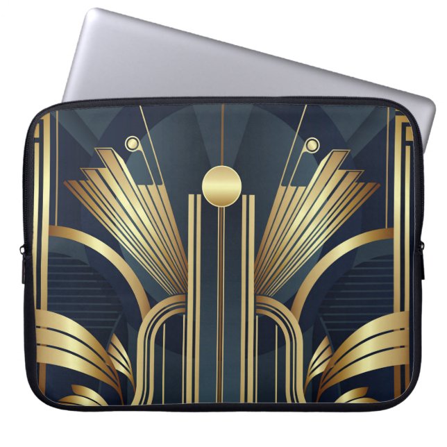 Capa Para Notebook Blue And Gold Art Deco  (Frente)
