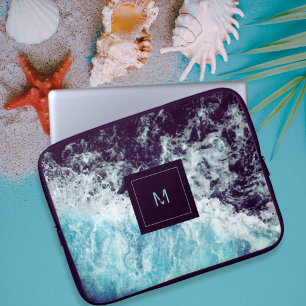 Capa Para Notebook Blue Black Ocean Waves Hawaii Monogram
