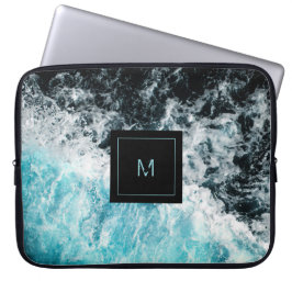 Capa Para Notebook Blue Black Ocean Waves Hawaii Monogram