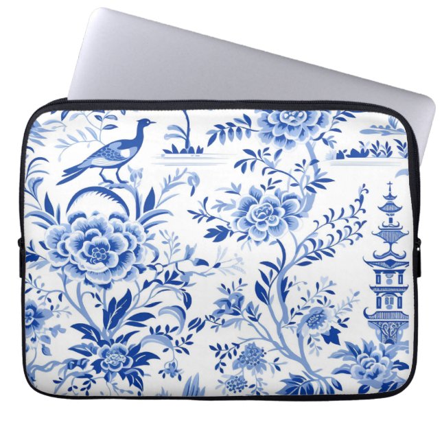 Capa Para Notebook Blue Chinoiserie Asian French Toile (Frente)