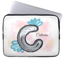 Blue Floral Watercolor Letter C