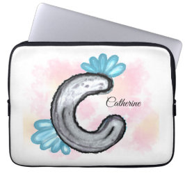 Capa Para Notebook Blue Floral Watercolor Letter C