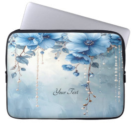 Capa Para Notebook Blue Flowers and Pearls Laptop Sleeve