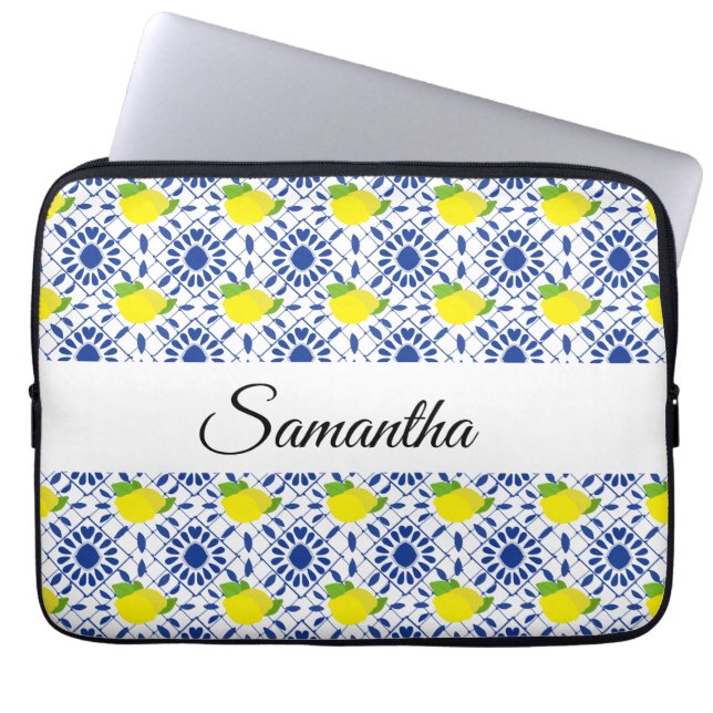 Capa Para Notebook Blue Geometric Lemon Tile (Frente)