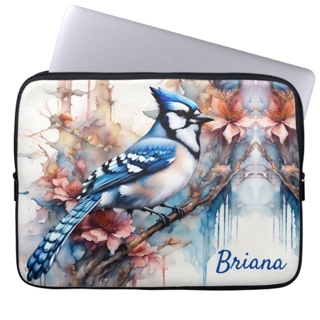 Capa Para Notebook Blue Jay Cherry Blossoms aquarela (Frente)