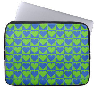 Capa Para Notebook Blue / Lime Heart Pattern custom laptop sleeves