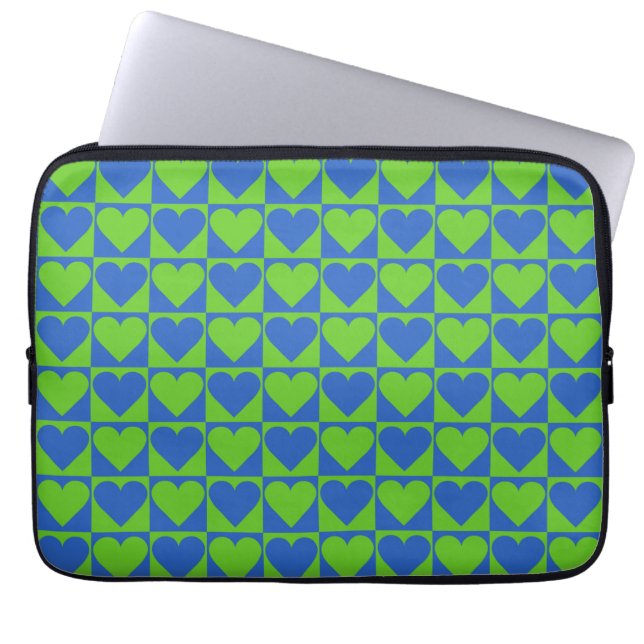 Capa Para Notebook Blue / Lime Heart Pattern custom laptop sleeves (Frente)