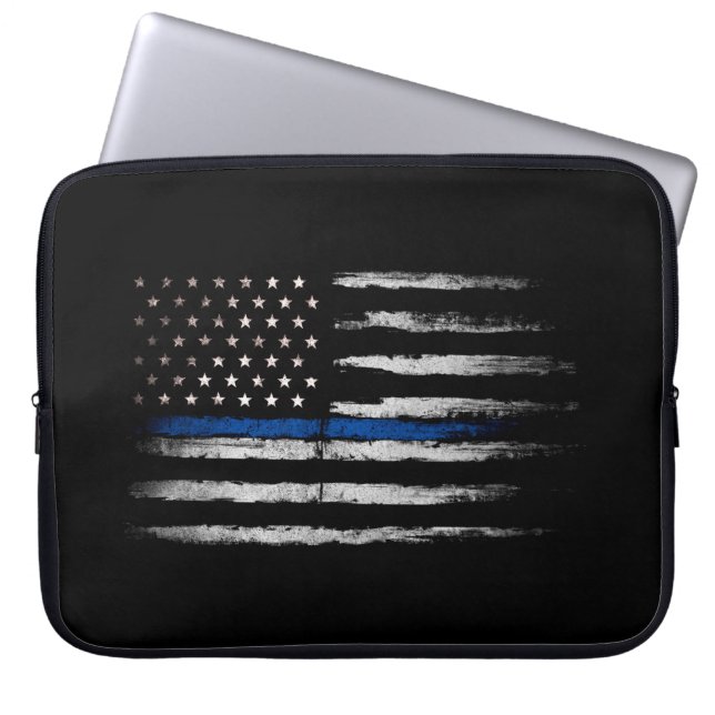 Capa Para Notebook Blue Line fino americano embandeira (Frente)