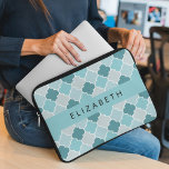 Capa Para Notebook Blue Marroquino Trellis, Quatrefoil, Seu Nome<br><div class="desc">Elegante,  na moda e sofisticado padrão marroquino em cor azul. Presente moderno e moderno,  perfeito para o amante do trabalho de latência em sua vida. Personalize adicionando o seu nome,  apelido,  monograma ou iniciais.</div>