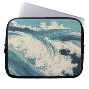 Capa Para Notebook Blue Ocean Waves Woodcut