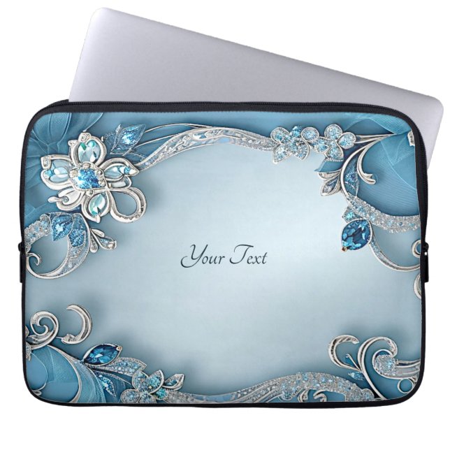Capa Para Notebook Blue Ornate Floral Laptop Sleeve (Frente)
