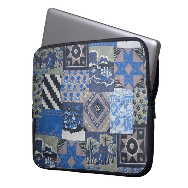 Capa Para Notebook Blue Patchwork Laptop Sleeve (Frente Esquerda)