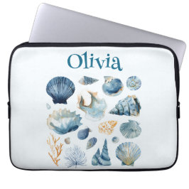 Capa Para Notebook Blue Seashell Laptop Sleeve | Custom Name