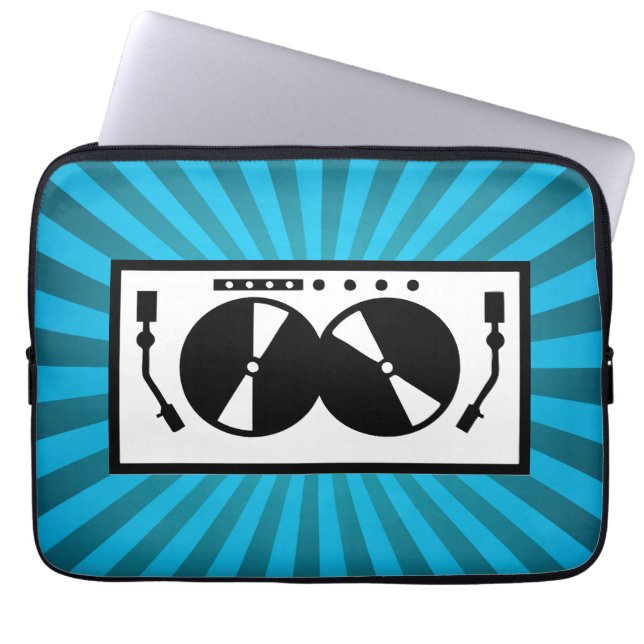 Capa Para Notebook Blue Sunburst DJ Turntable Music (Frente)