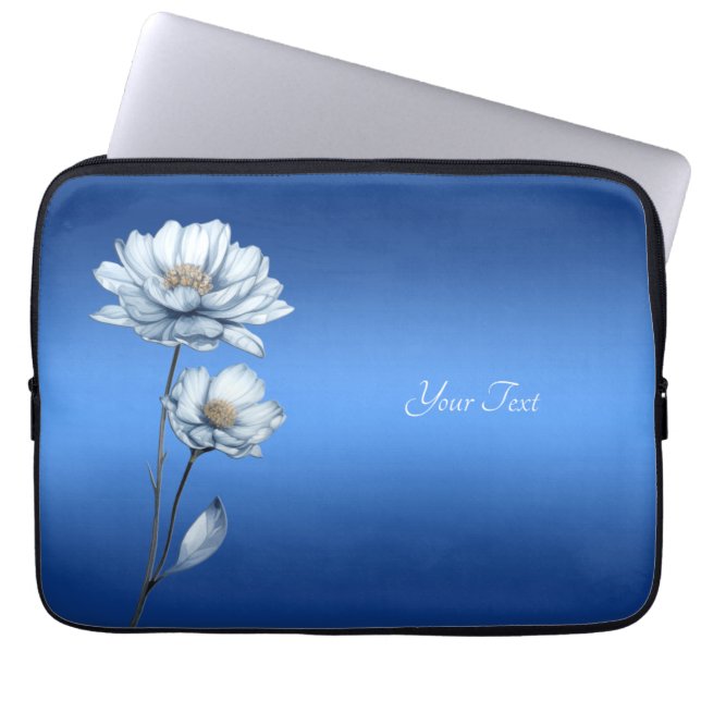 Capa Para Notebook Blue Watercolor Flowers Laptop Sleeve (Frente)