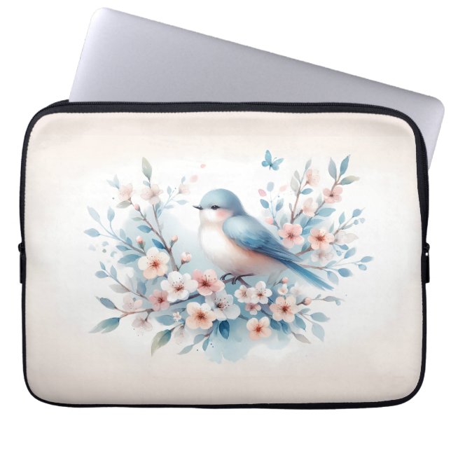 Capa Para Notebook Bluebird Blossom Aquarela Serenidade (Frente)