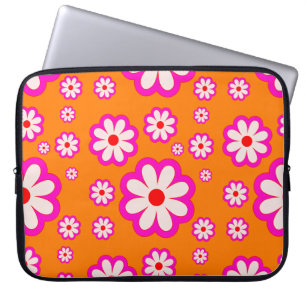 Capa Para Notebook Bohemian Daisy Pattery Pink & Orange Retro Floral