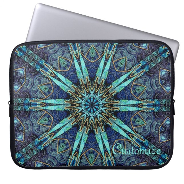 Capa Para Notebook Bohemian Teal Floral Star Bolsa de laptop (Frente)