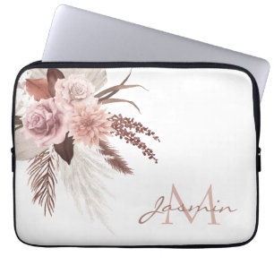 Capa Para Notebook Boho Blush Grama das Pampas Monograma Floral
