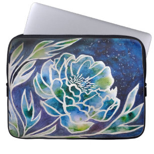 Capa Para Notebook Boho Marinho Azul Celestial Dahlia Floral Aquarela