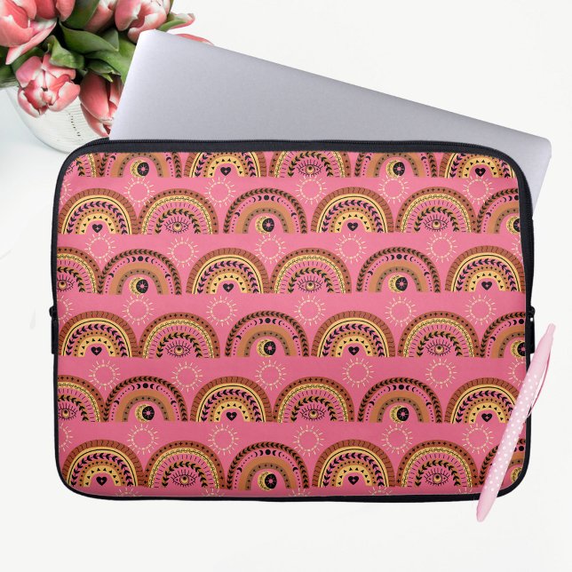 Capa Para Notebook Boho Rainbows Mystical Eye Rosa Dourado Design (Criador carregado)