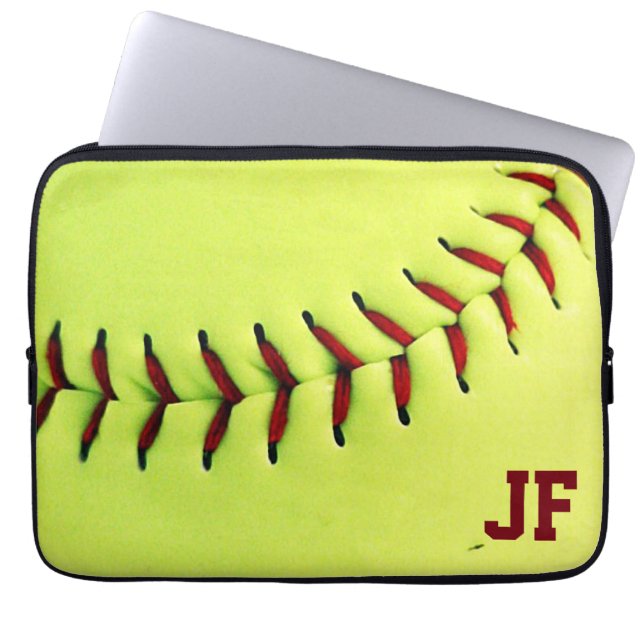 Capa Para Notebook Bola amarela personalizada do softball (Frente)