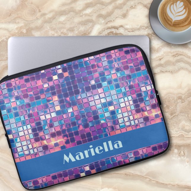 Capa Para Notebook Bola de Disco Azul e Roxo do Groovy Personalizada (Groovy blue and purple disco ball personalized laptop sleeve)