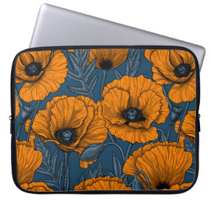 Capa Para Notebook Bolhas de laranja em azul escuro