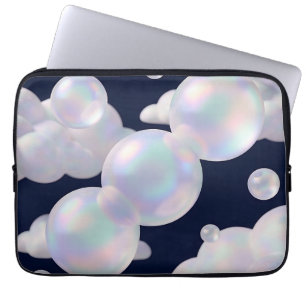 Capa Para Notebook Bolhas de Sabão Iridescentes Flutuantes Azul Escur