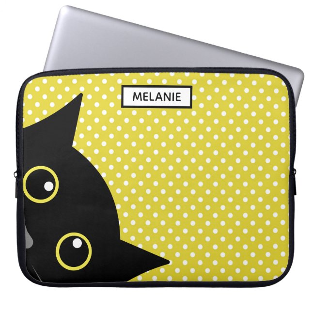 Capa Para Notebook Bolinhas Amarela Preta Curiosa Personalizada (Frente)