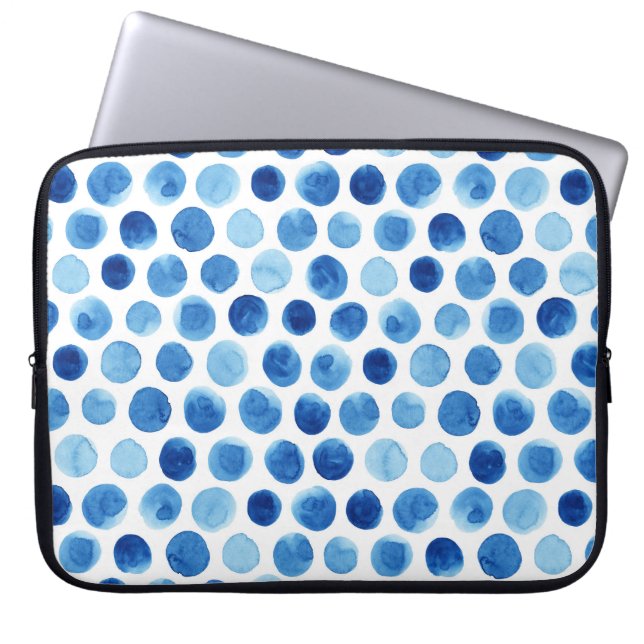 Capa Para Notebook Bolinhas azuis, padrão uniforme de aquarela. (Frente)