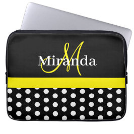 Capa Para Notebook Bolinhas branca preta do monograma amarelo