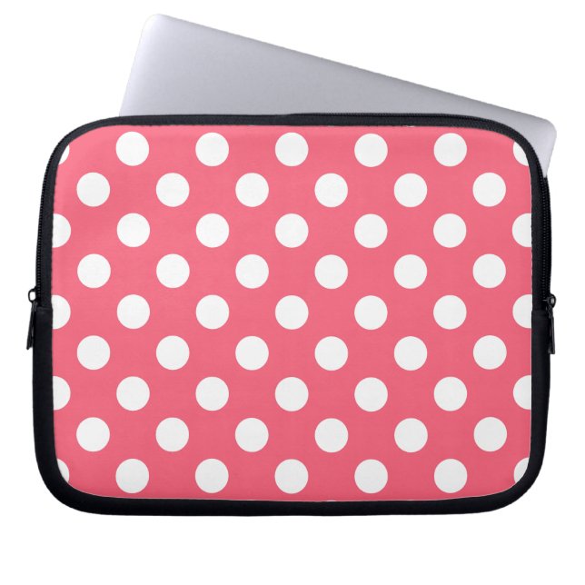 Capa Para Notebook Bolinhas brancas em coral (Frente)