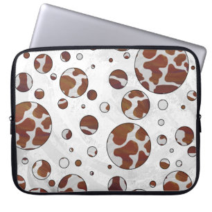Capa Para Notebook Bolinhas castanho e Impressão branco