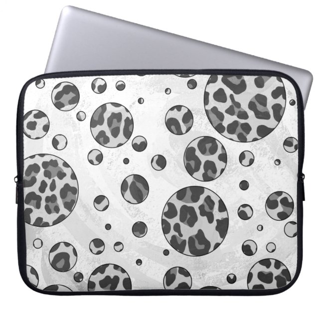 Capa Para Notebook Bolinhas Leopardo Preto e Branco (Frente)