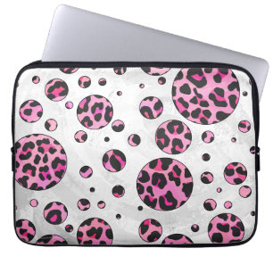 Capa Para Notebook Bolinhas-leopardo-preto e Impressão cor-de-rosa-qu