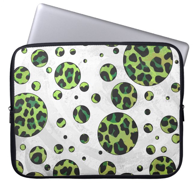 Capa Para Notebook Bolinhas Leopardo Preto e Verde (Frente)