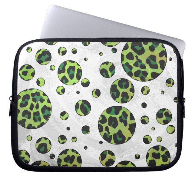 Capa Para Notebook Bolinhas Leopardo Preto e Verde (Frente)