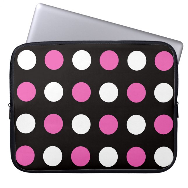 Capa Para Notebook Bolinhas negras, cor-de-rosa branca (Frente)