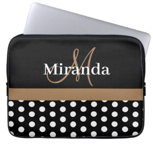 Capa Para Notebook Bolinhas Preta Monograma Castanha