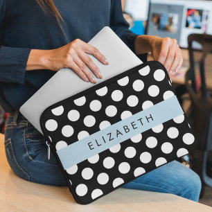Capa Para Notebook Bolinhas Pretas e Brancas, Pontas, Seu Nome