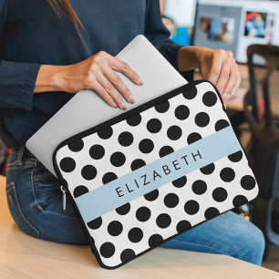 Capa Para Notebook Bolinhas Pretas e Brancas, Pontas, Seu Nome