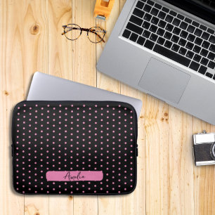 Capa Para Notebook Bolinhas pretas e rosa