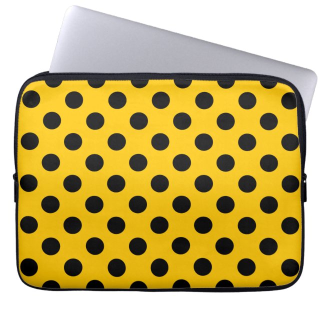 Capa Para Notebook Bolinhas pretas em amarelo (Frente)