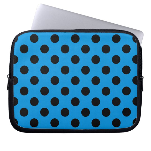 Capa Para Notebook Bolinhas pretas em azul-céu (Frente)