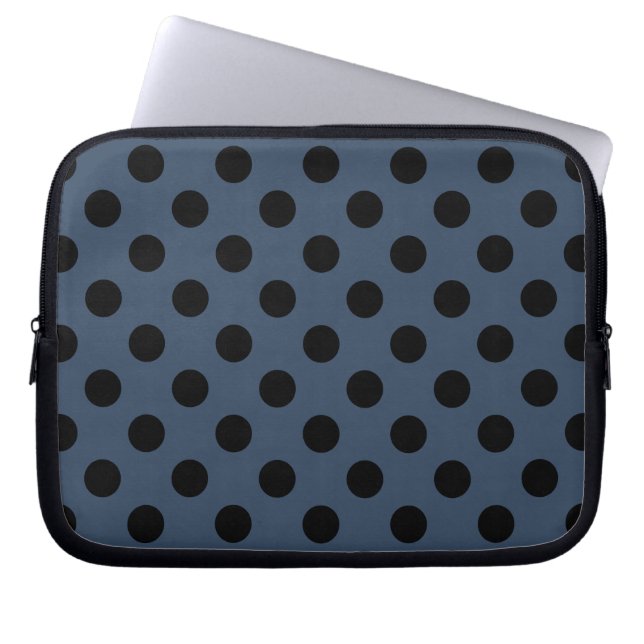 Capa Para Notebook Bolinhas pretas em azul-cinza (Frente)