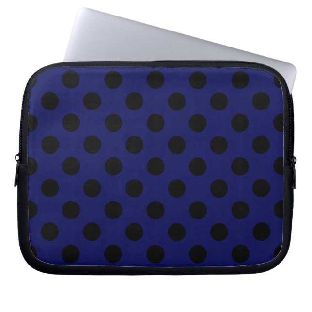 Capa Para Notebook Bolinhas pretas em azul marinho (Frente)
